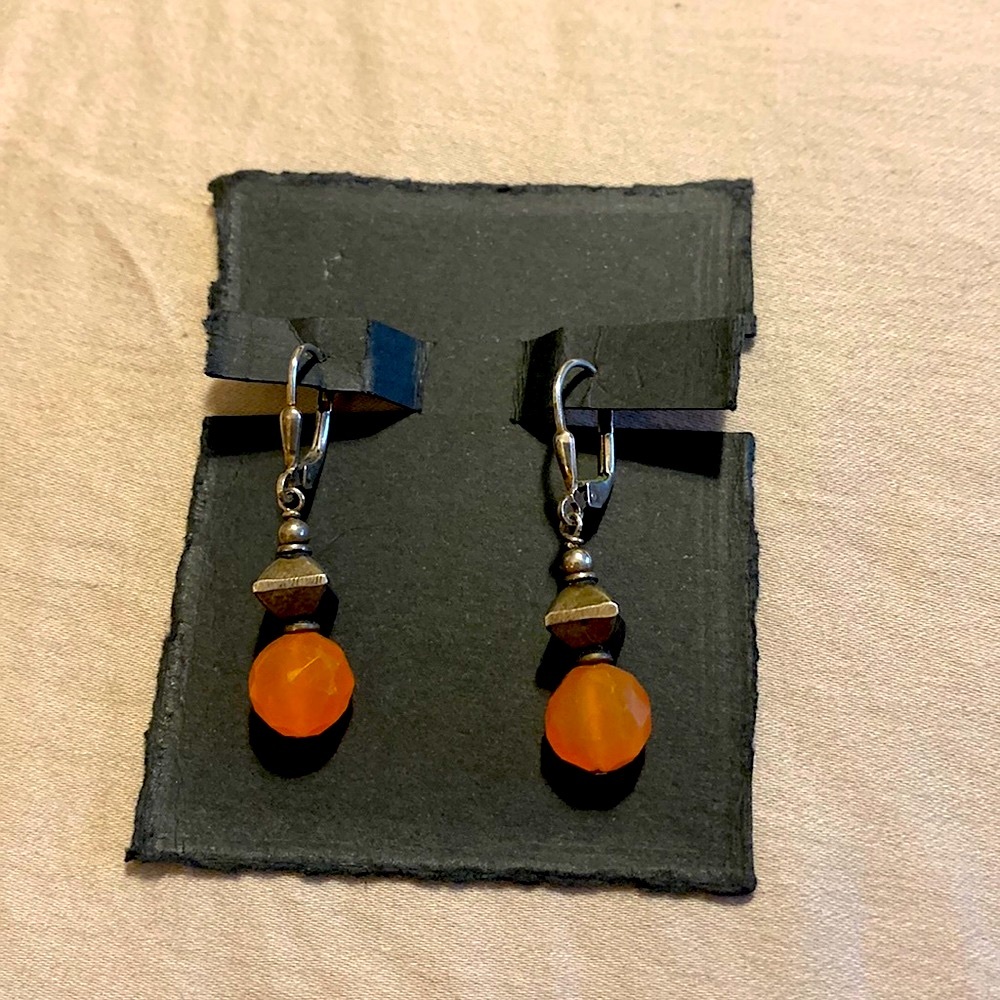 Dainty carnelian orange drop earrings